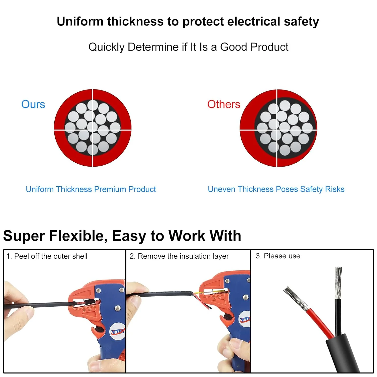 18 AWG Multi-Conductor Cable, 2/3/4/5 Core Stranded Tinned Copper Wire, Black/White PVC Jacket Extension Cord for Electrical Installations, 10/20/50m (33ft–165ft) Options - Image 4
