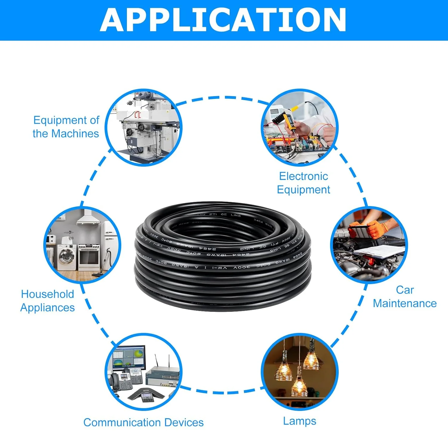 18 AWG Multi-Conductor Cable, 2/3/4/5 Core Stranded Tinned Copper Wire, Black/White PVC Jacket Extension Cord for Electrical Installations, 10/20/50m (33ft–165ft) Options - Image 7