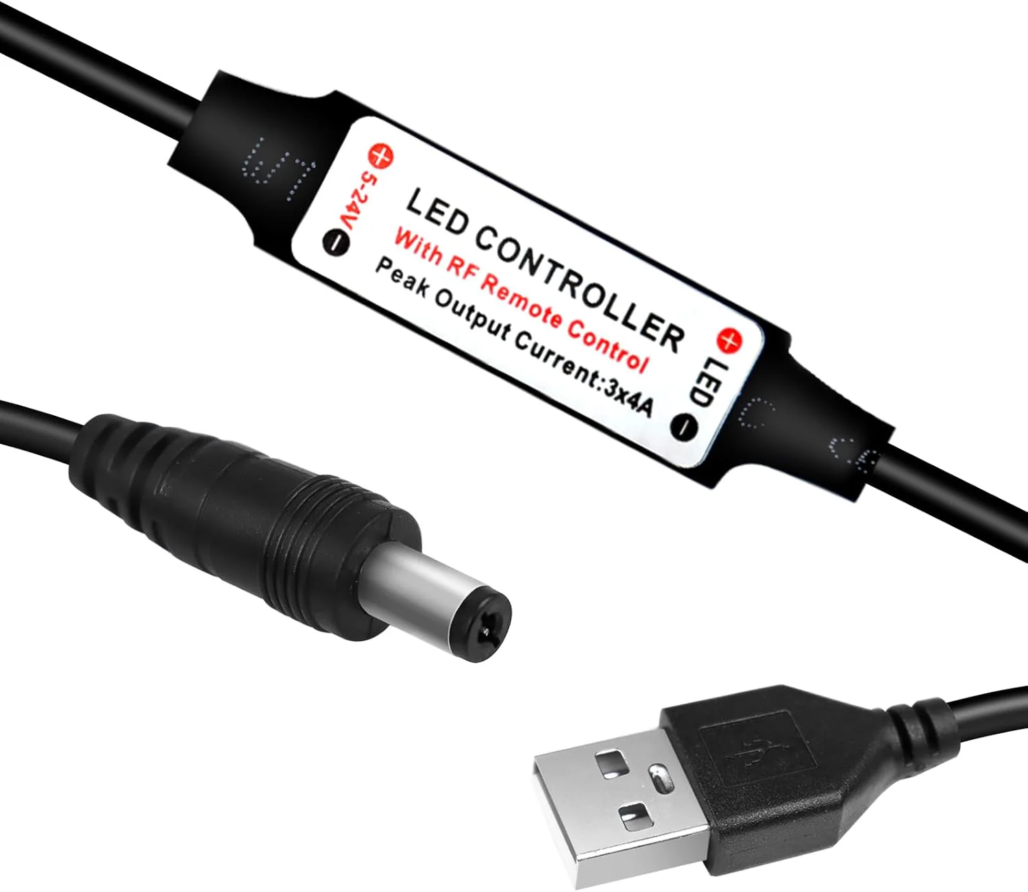 LED Strip Controller – 5V/24V – Black RF Remote with Dimmer Function | For Single Color 5050/3528 Strips - Image 4