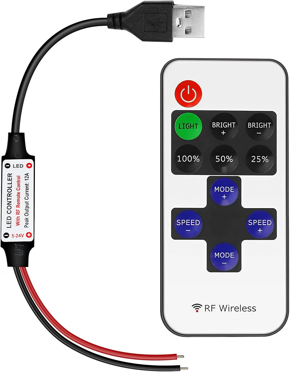 LED Strip Controller – 5V/24V – Black RF Remote with Dimmer Function | For Single Color 5050/3528 Strips - Image 8