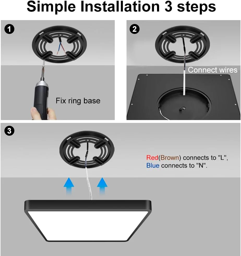 12.0 Inch Square LED Ceiling Light – 24W – Black – 3000K / 4500K / 5000K / 6500K – Flush Mount Ceiling Light – Local Stock (US/UK/DE) - Image 4