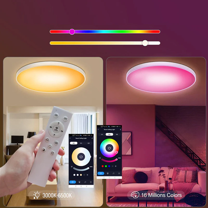 2 Pack 24W 12'' Smart RGBCW Ceiling Light Fixtures RGB Color Changing, 2700K-6500K Adjustable with Dimmable Brightness, Compatible with Alexa/Google Home/APP Control WiFi Light for Bedroom/Kid's Room/Party - Image 2