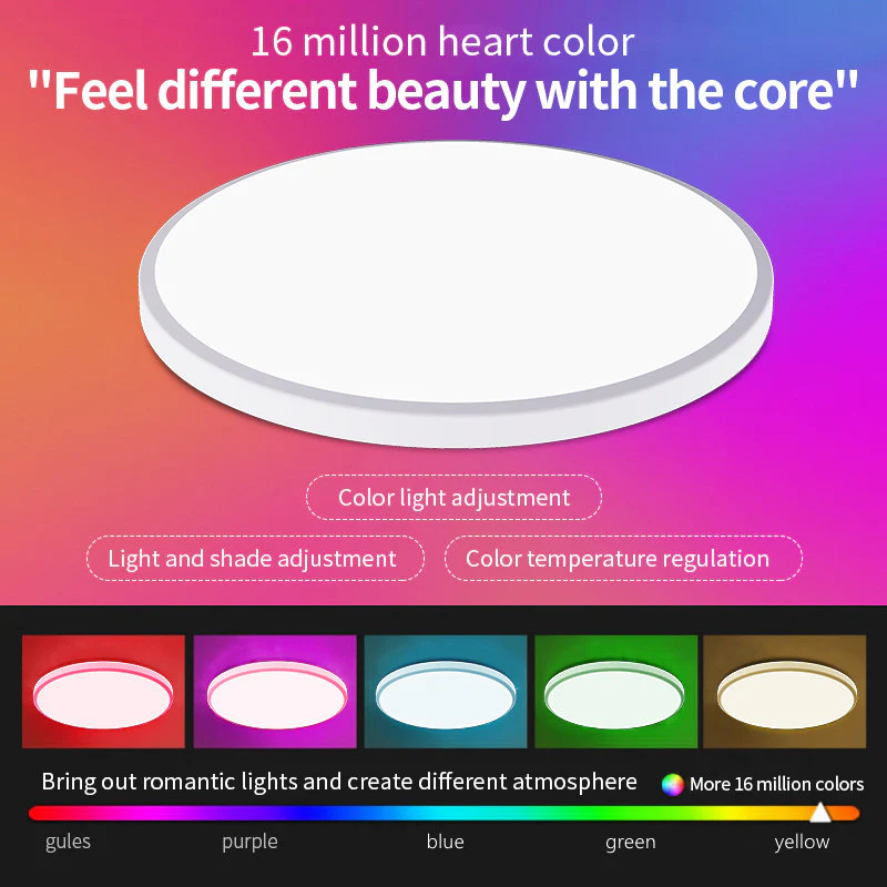 2 Pack 24W 12'' Smart RGBCW Ceiling Light Fixtures RGB Color Changing, 2700K-6500K Adjustable with Dimmable Brightness, Compatible with Alexa/Google Home/APP Control WiFi Light for Bedroom/Kid's Room/Party - Image 5