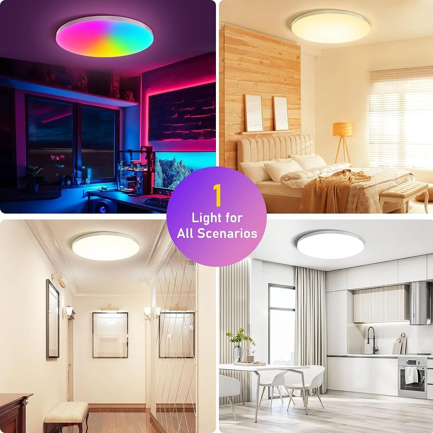 2 Pack 24W 12'' Smart RGBCW Ceiling Light Fixtures RGB Color Changing, 2700K-6500K Adjustable with Dimmable Brightness, Compatible with Alexa/Google Home/APP Control WiFi Light for Bedroom/Kid's Room/Party - Image 7
