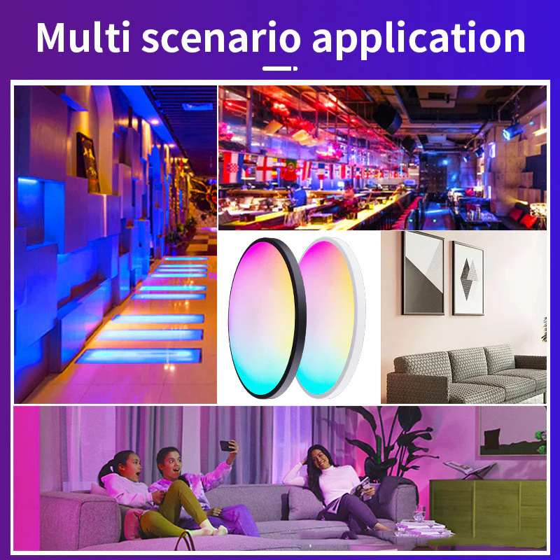 2 Pack 24W 12'' Smart RGBCW Ceiling Light Fixtures RGB Color Changing, 2700K-6500K Adjustable with Dimmable Brightness, Compatible with Alexa/Google Home/APP Control WiFi Light for Bedroom/Kid's Room/Party - Image 8