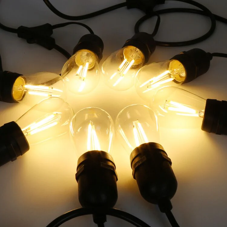 1Pack - Dimmable Waterproof LED Outdoor String Lights - Hanging, 2W Edison Bulbs - 48Ft Commercial Lights for Decor for Patio, Backyard, Garden, S14 Black - Warm White - Image 4