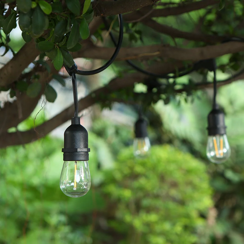 1Pack - Dimmable Waterproof LED Outdoor String Lights - Hanging, 2W Edison Bulbs - 48Ft Commercial Lights for Decor for Patio, Backyard, Garden, S14 Black - Warm White - Image 5