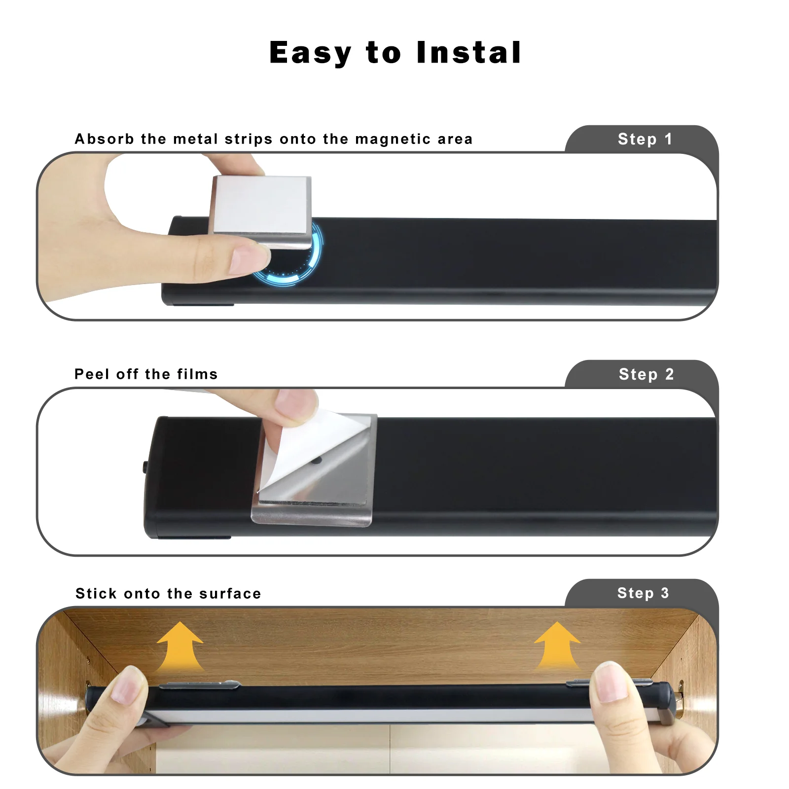 2 Pack Rechargeable Under Cabinet Light – 10” / 12.7” | 3CCT (3000K/4000K/6000K) | Motion Sensor & Touch Dimming | Slim Magnetic Design | Black Finish - Image 5