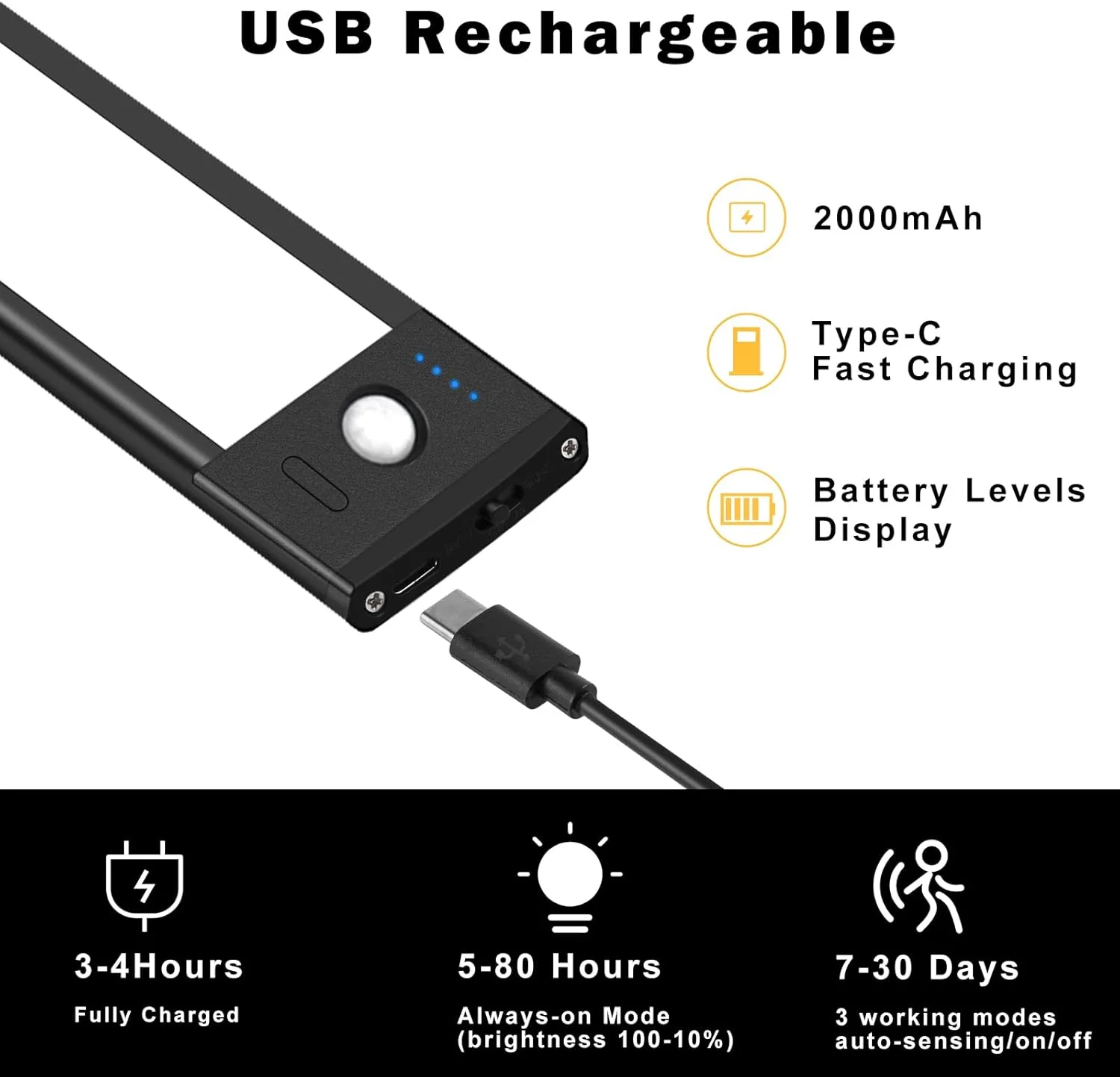 2 Pack Rechargeable Under Cabinet Light – 9” / 12” | 3CCT (3000K/4000K/6000K) | Motion Sensor & Touch Dimming | Magnetic Mount | Silver or Black Finish - Image 4