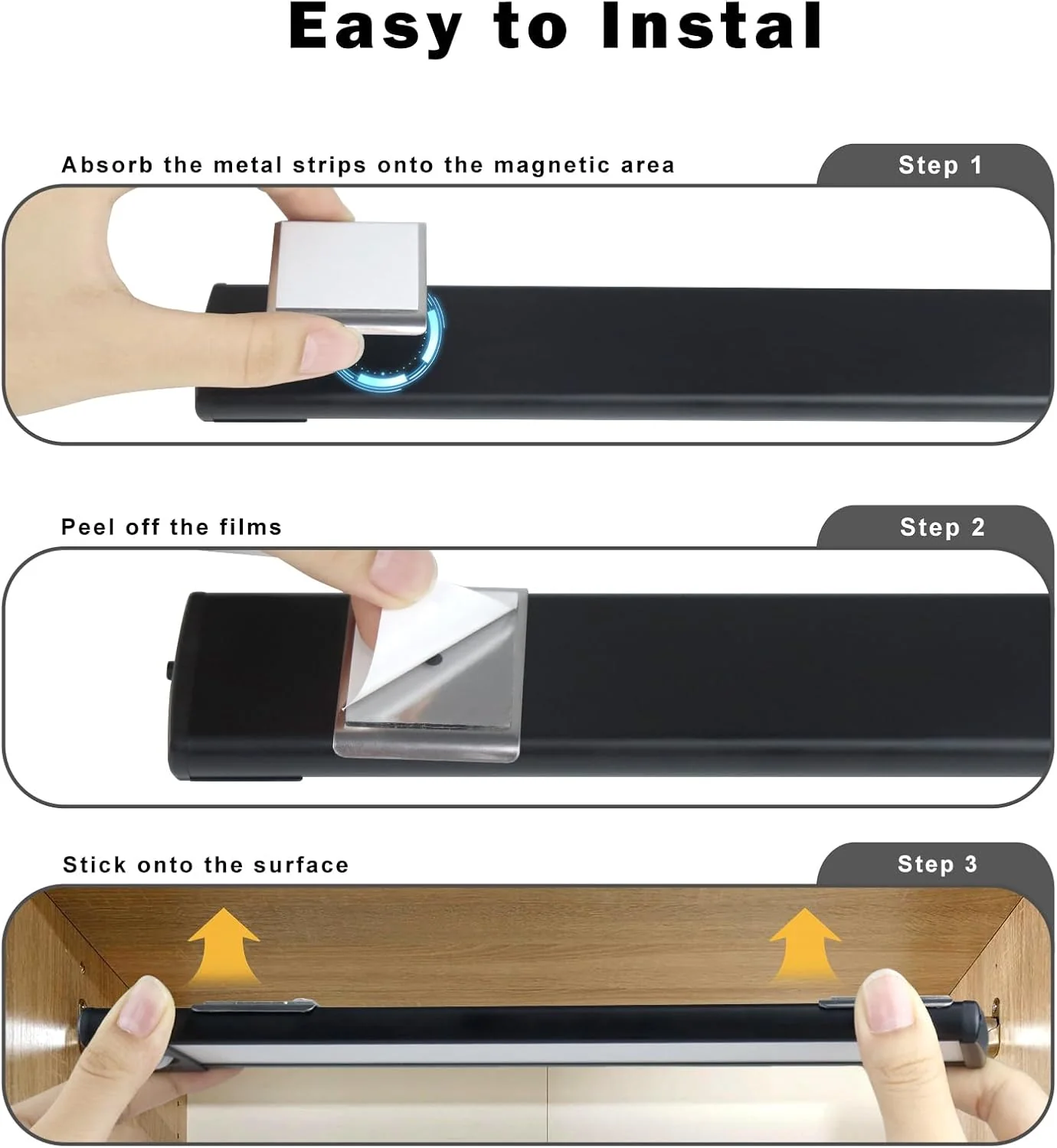 2 Pack Rechargeable Under Cabinet Light – 9” / 12” | 3CCT (3000K/4000K/6000K) | Motion Sensor & Touch Dimming | Magnetic Mount | Silver or Black Finish - Image 6