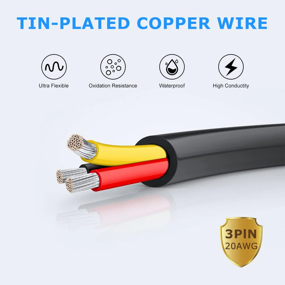20 AWG Electrical Cable, 2/3/4/5 Conductor Stranded Tinned Copper Wire, Black/White PVC Sheathed Flexible Extension Cord for DIY Wiring, 10/20/50m (33ft–165ft) Options - Image 3