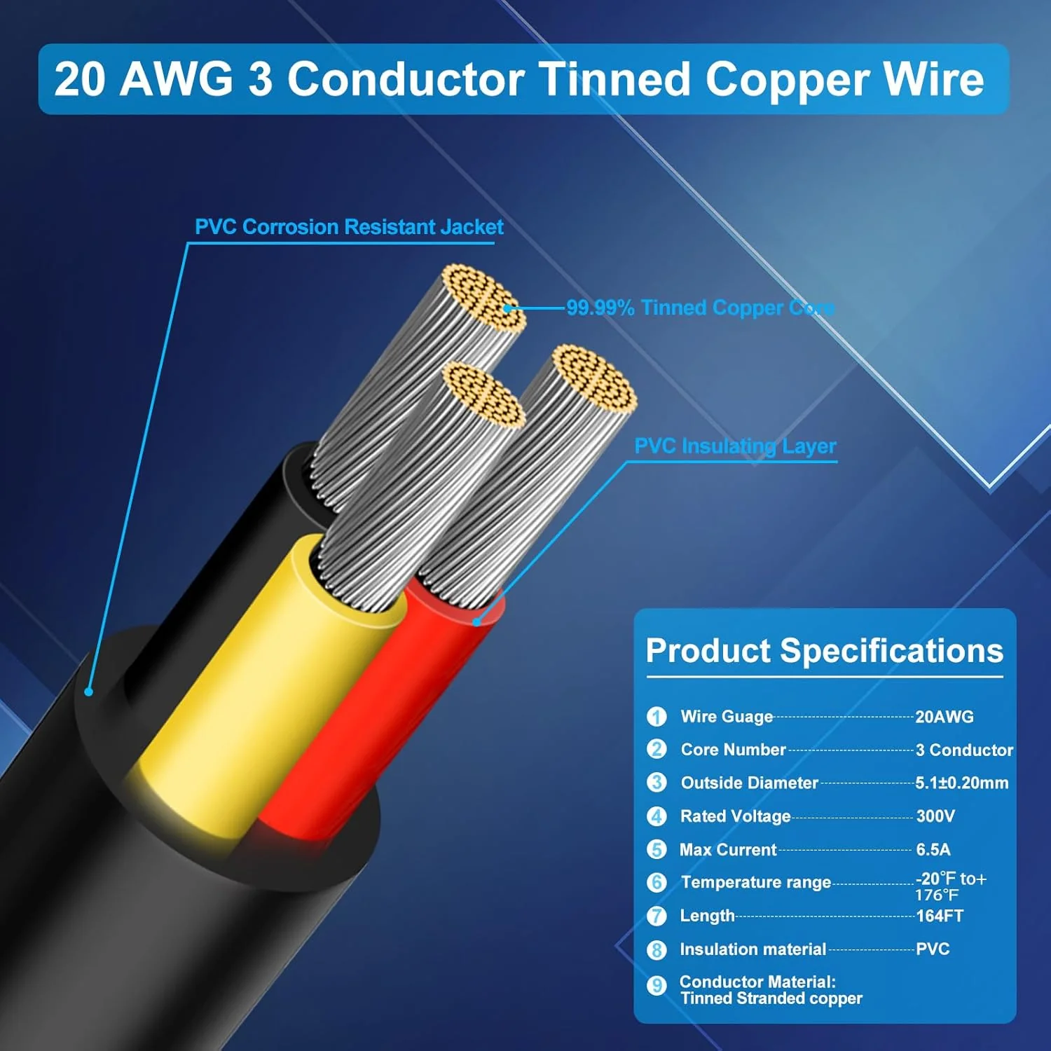 20 AWG Multi-Core Wire, 6/7/8 Conductor Stranded Tinned Copper Electrical Cable, Black/White PVC Insulated Control Extension Cord, 10/20/50m (33ft–165ft) Options - Image 3
