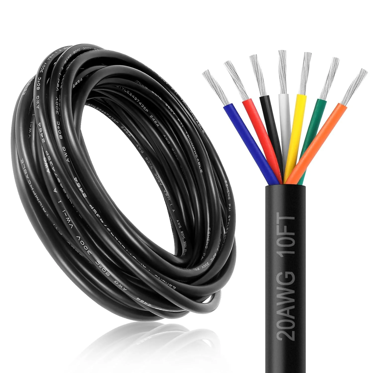 20 AWG Multi-Core Wire, 6/7/8 Conductor Stranded Tinned Copper Electrical Cable, Black/White PVC Insulated Control Extension Cord, 10/20/50m (33ft–165ft) Options - Image 7