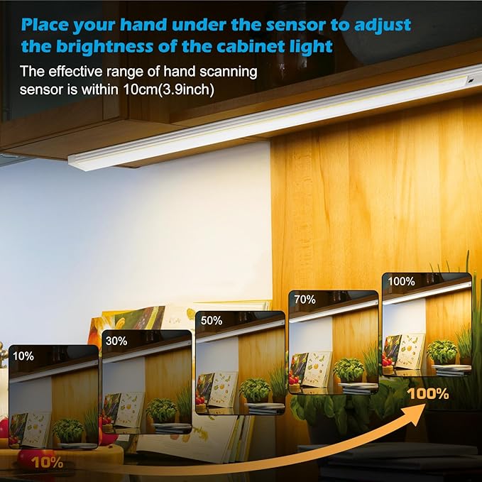 21 Inch Under Cabinet Lights with Hand Wave, Under Cabinet Lighting Motion Sensor Light Indoor, Dimmable Closet Lights 3 CCT Cabinet Lights for Kitchen, Stairs(2 Pack) - Image 5