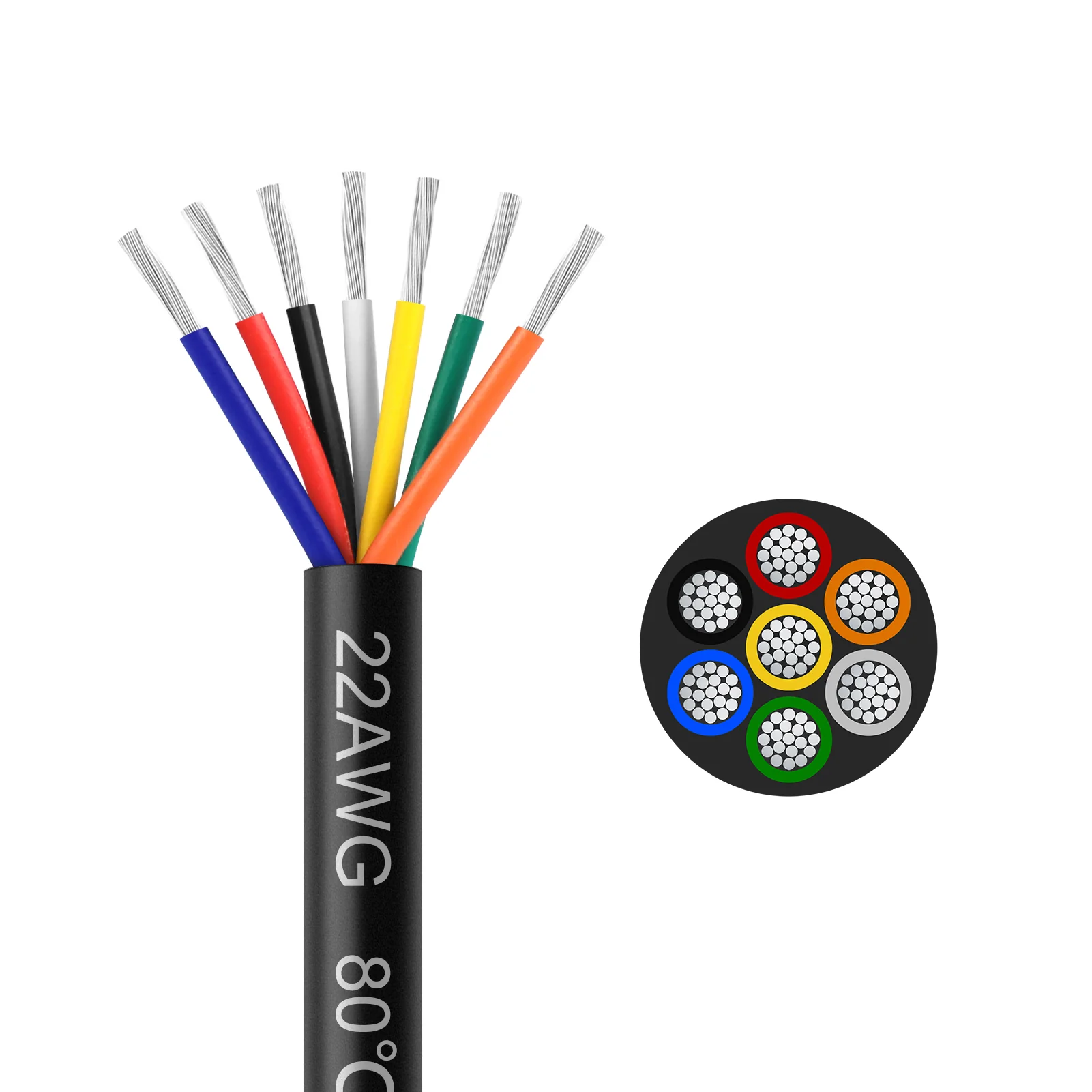 22 AWG Electrical Cable, 6/7/8 Core Stranded Tinned Copper Multi-Conductor Wire, Black/White PVC Sheathed Flexible Control Wire, 10/20/50m (33ft–165ft) Options - Image 12