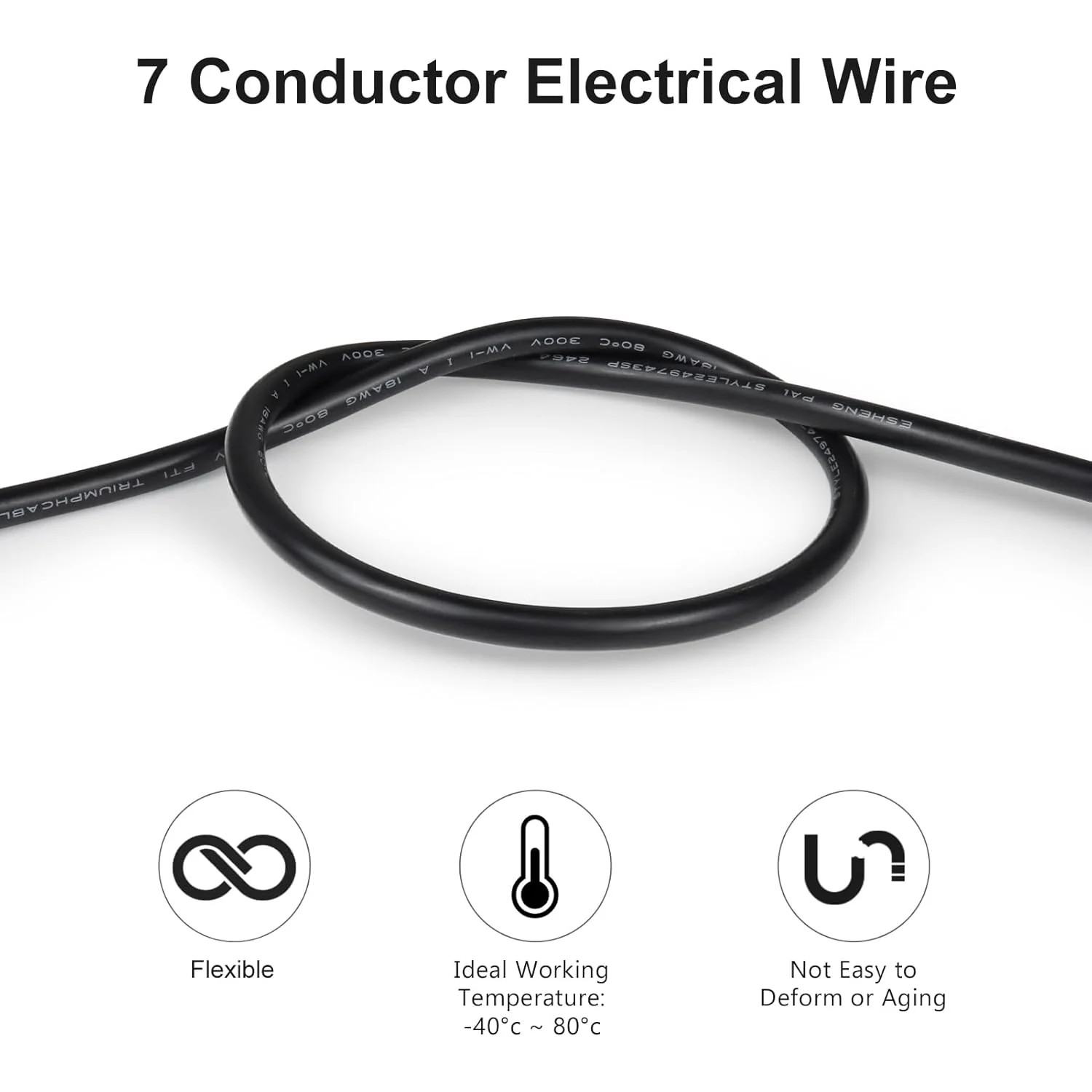 22 AWG Electrical Cable, 6/7/8 Core Stranded Tinned Copper Multi-Conductor Wire, Black/White PVC Sheathed Flexible Control Wire, 10/20/50m (33ft–165ft) Options - Image 4