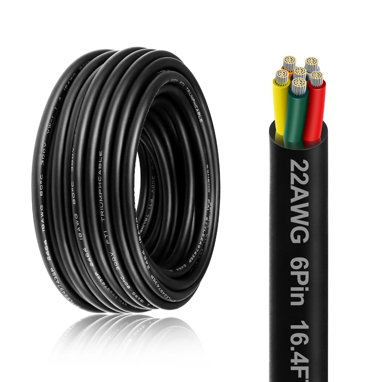 22 AWG Electrical Cable, 6/7/8 Core Stranded Tinned Copper Multi-Conductor Wire, Black/White PVC Sheathed Flexible Control Wire, 10/20/50m (33ft–165ft) Options - Image 7