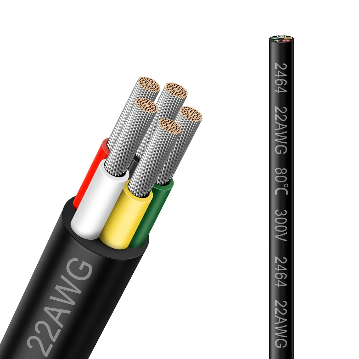 22 AWG Electrical Wire, 2/3/4/5 Conductor Stranded Tinned Copper Cable, Black/White PVC Jacket Flexible Multi-Core Extension Cord — 10/20/50m (33ft–165ft) Options - Image 12