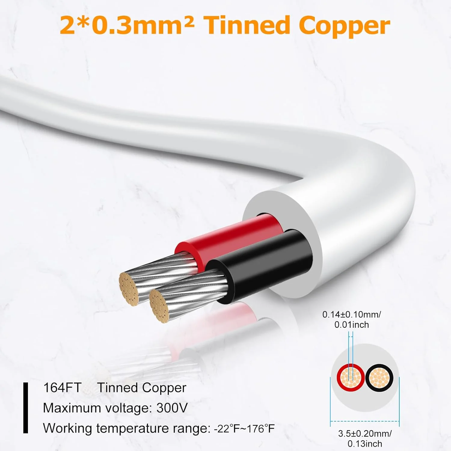 22 AWG Electrical Wire, 2/3/4/5 Conductor Stranded Tinned Copper Cable, Black/White PVC Jacket Flexible Multi-Core Extension Cord — 10/20/50m (33ft–165ft) Options - Image 3