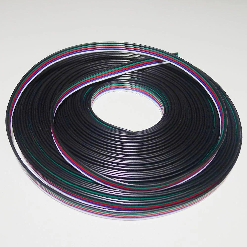 22Guage RGBW RGBWW LED Strip Extension Cable 20m/50m 5pin 5Color Stand Wire Bonded Flat Cable for SMD5050 RGBW RGBWW Color - Image 3