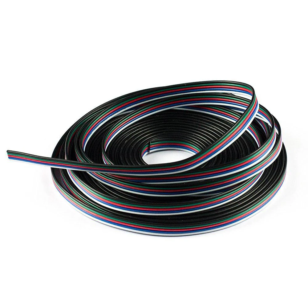 22Guage RGBW RGBWW LED Strip Extension Cable 20m/50m 5pin 5Color Stand Wire Bonded Flat Cable for SMD5050 RGBW RGBWW Color - Image 4