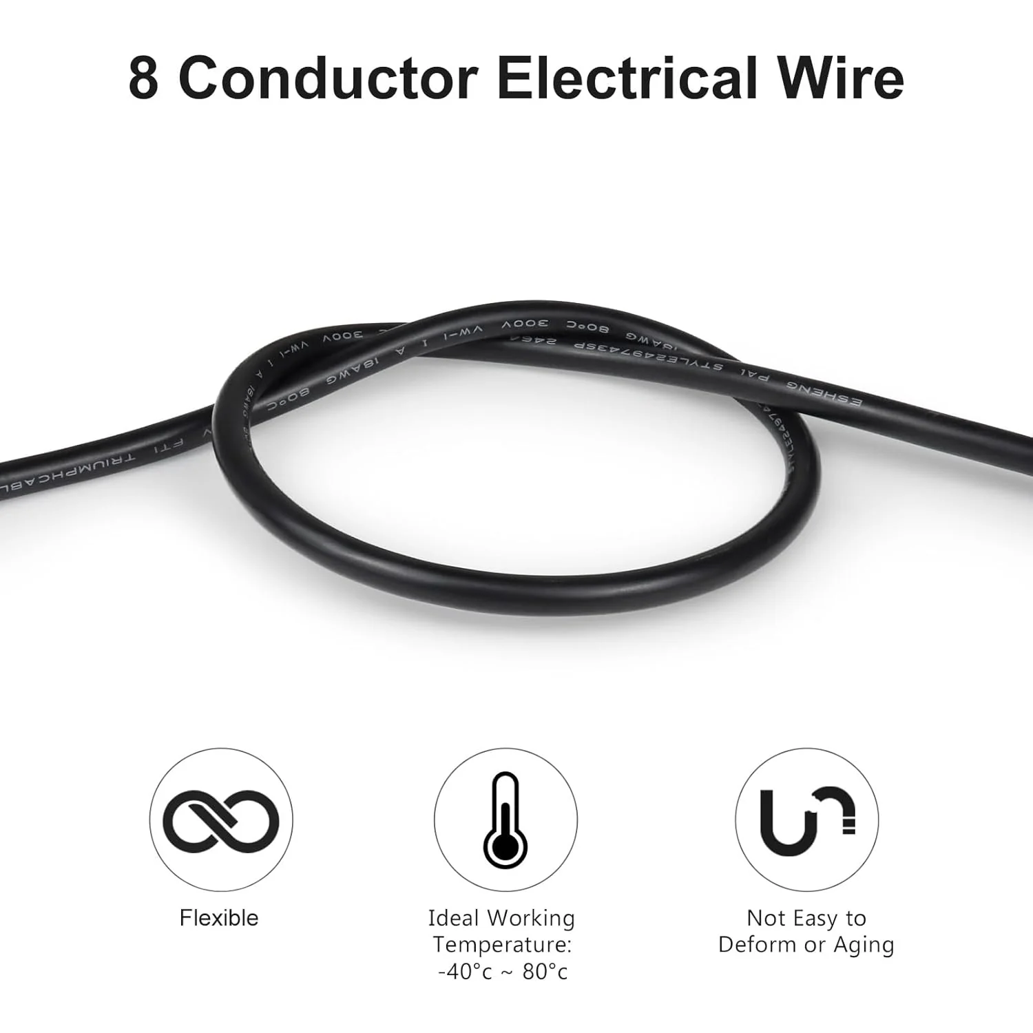 24 AWG Electrical Cable, 6/7/8 Conductor Stranded Tinned Copper Multi-Core Wire, Black/White PVC Jacket Flexible Control Extension Cord, 10/20/50m (33ft–165ft) Options - Image 5