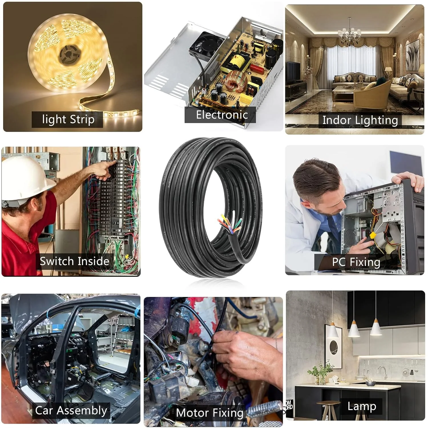 24 AWG Electrical Cable, 6/7/8 Conductor Stranded Tinned Copper Multi-Core Wire, Black/White PVC Jacket Flexible Control Extension Cord, 10/20/50m (33ft–165ft) Options - Image 7