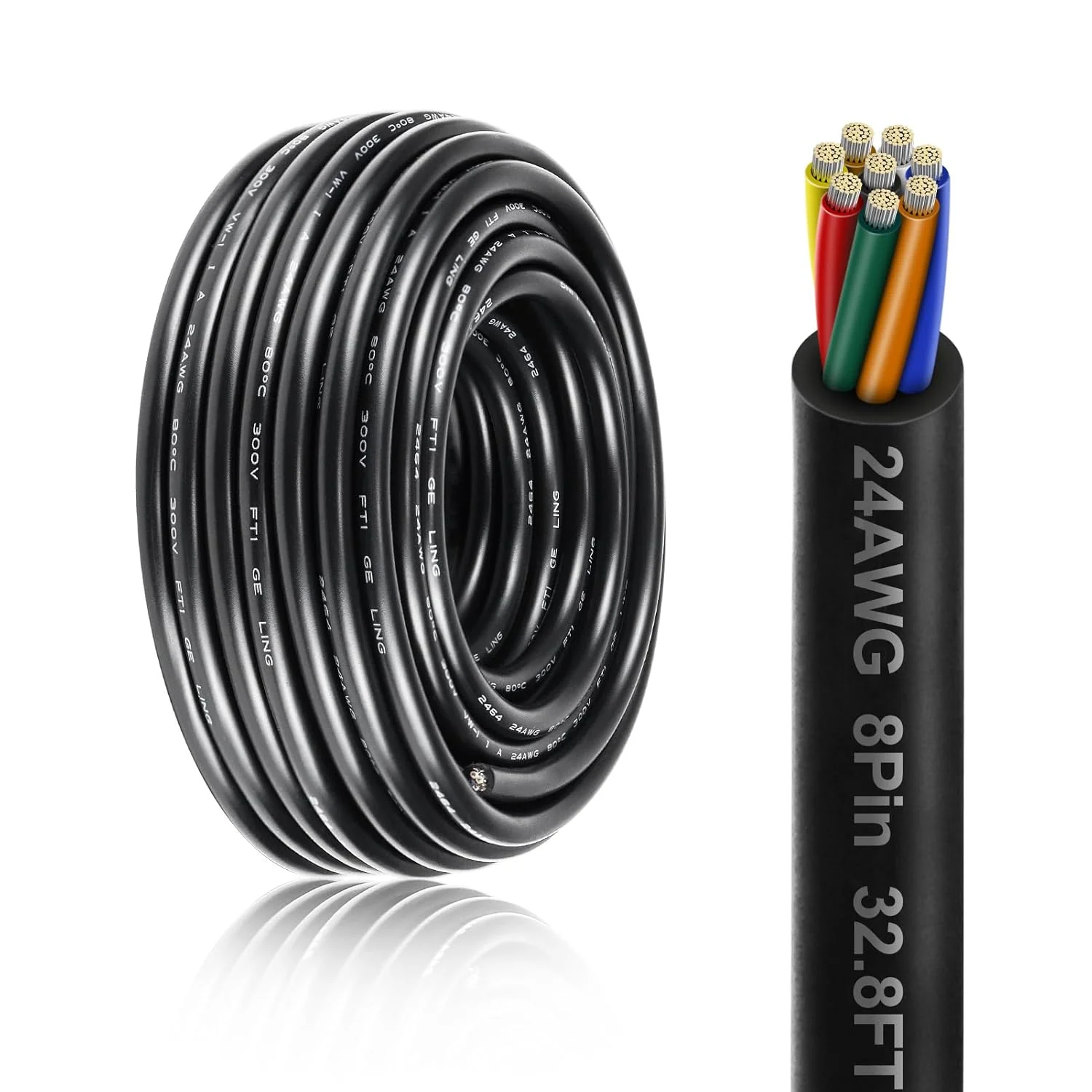 24 AWG Electrical Cable, 6/7/8 Conductor Stranded Tinned Copper Multi-Core Wire, Black/White PVC Jacket Flexible Control Extension Cord, 10/20/50m (33ft–165ft) Options - Image 9