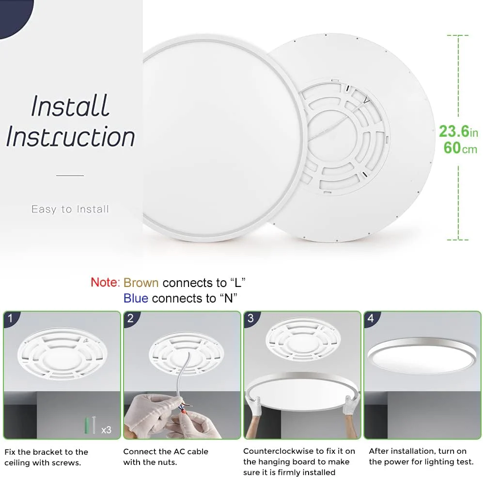 24 Inch Round LED Ceiling Light – 45W – White – 3000K / 4500K / 5000K / 6500K – Flush Mount Ceiling Light – Local Stock (US/UK/DE) - Image 4
