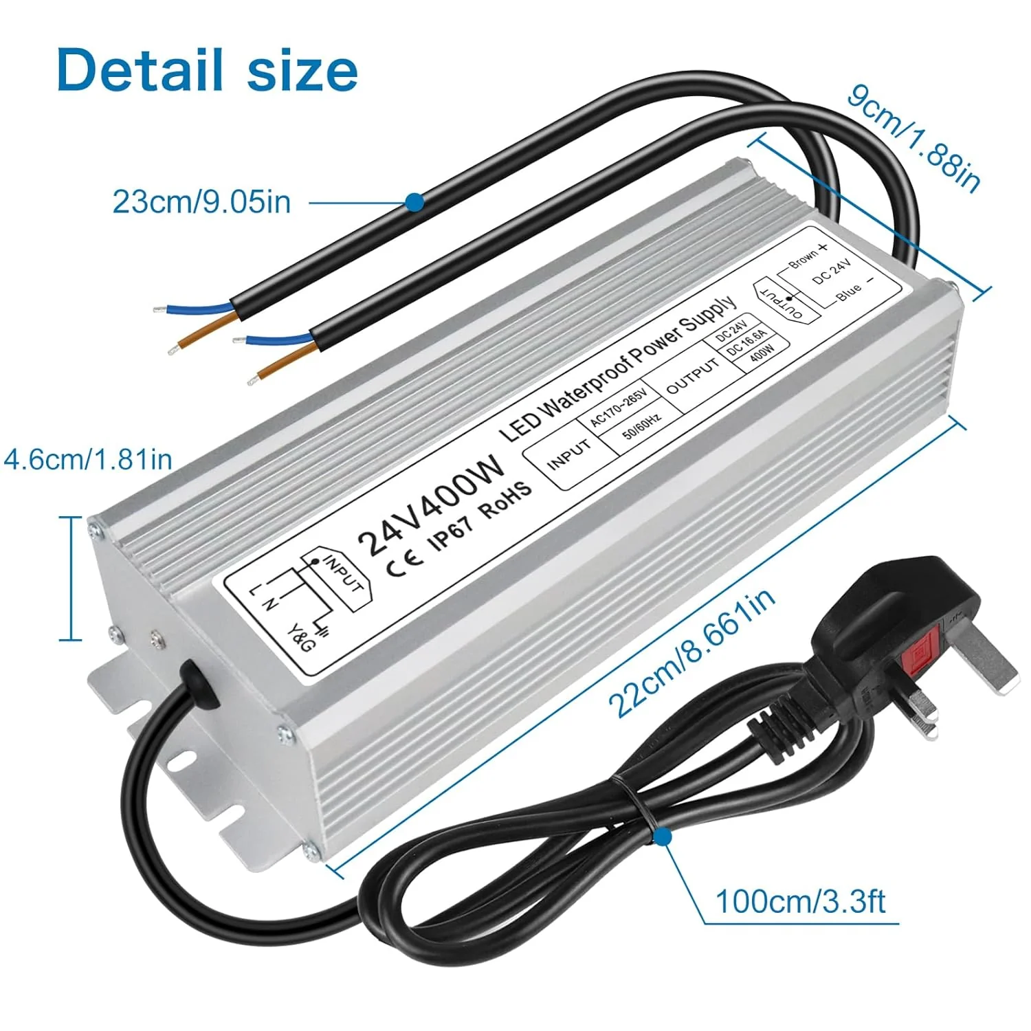 24V Waterproof LED Driver, 175–265V Input, 200W–500W, Single/Dual Wire Output, Outdoor Power Adapter, CE/RoHS/FCC — UK/EU Plug & Wire Leads Options - Image 17
