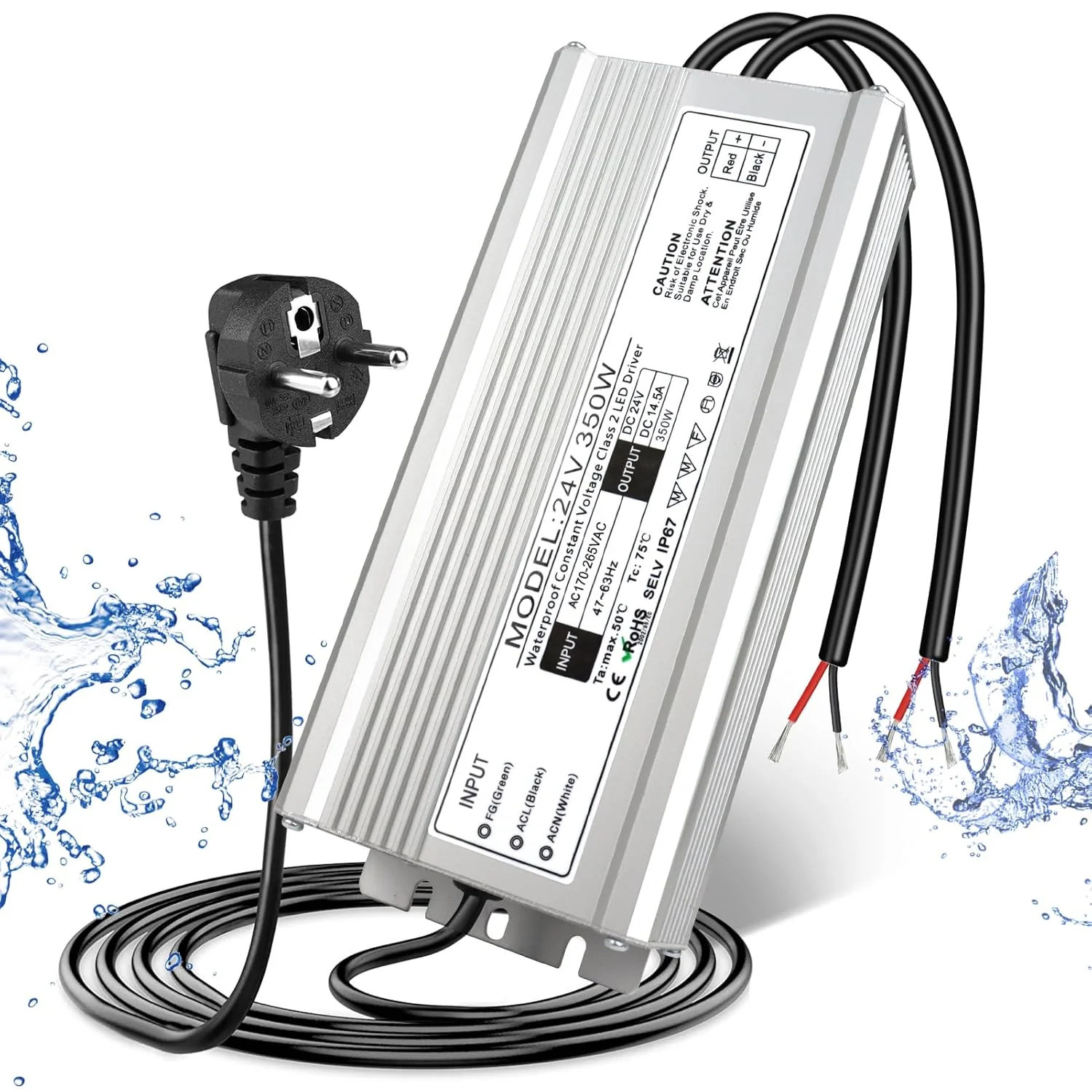 24V Waterproof LED Driver, 175–265V Input, 200W–500W, Single/Dual Wire Output, Outdoor Power Adapter, CE/RoHS/FCC — UK/EU Plug & Wire Leads Options - Image 19
