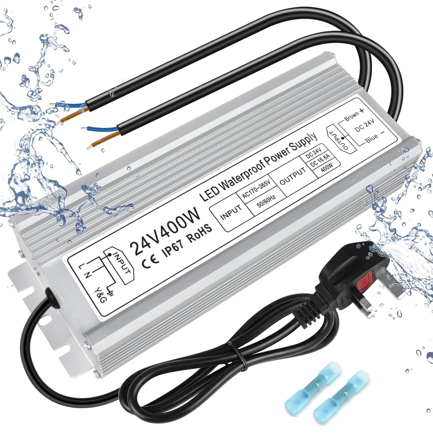 24V Waterproof LED Driver, 175–265V Input, 200W–500W, Single/Dual Wire Output, Outdoor Power Adapter, CE/RoHS/FCC — UK/EU Plug & Wire Leads Options - Image 21