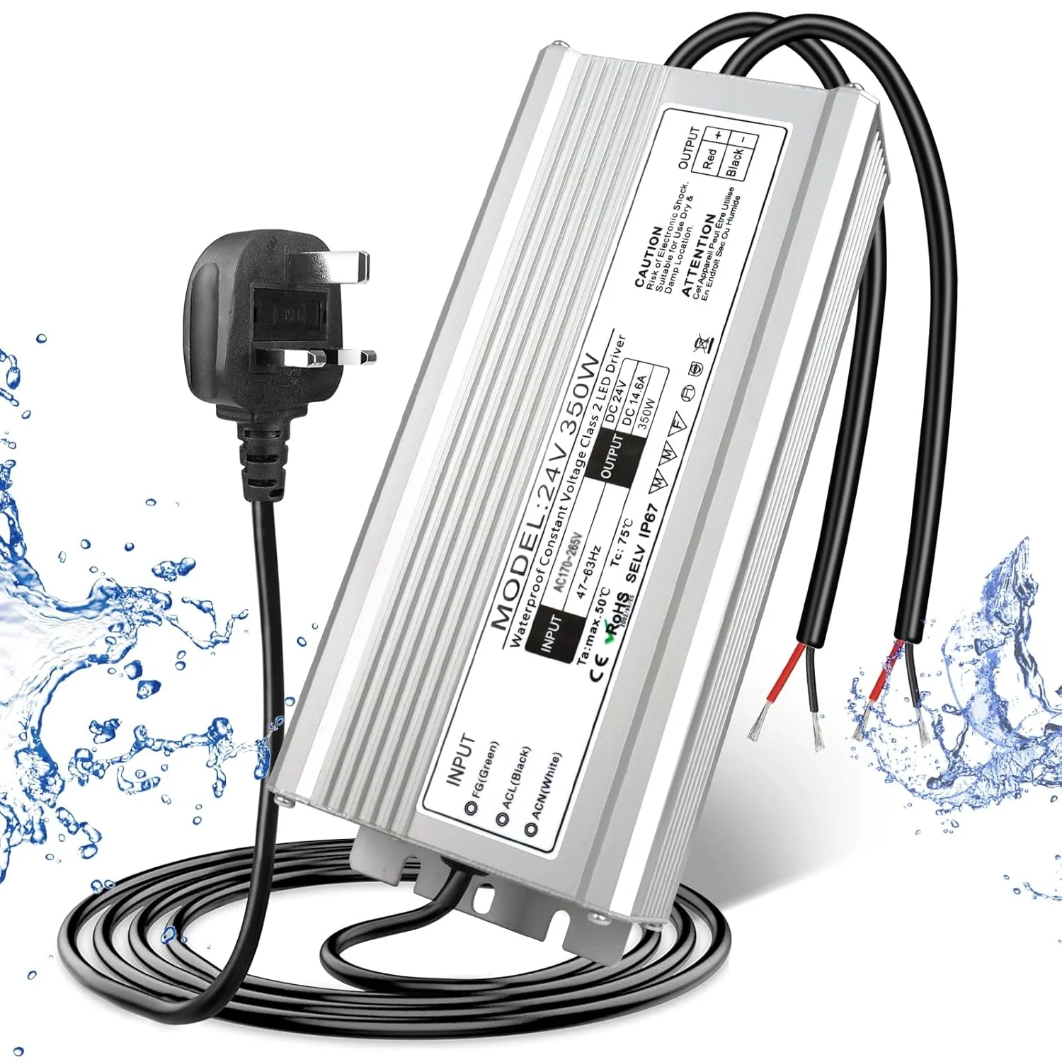 24V Waterproof LED Driver, 175–265V Input, 200W–500W, Single/Dual Wire Output, Outdoor Power Adapter, CE/RoHS/FCC — UK/EU Plug & Wire Leads Options - Image 23