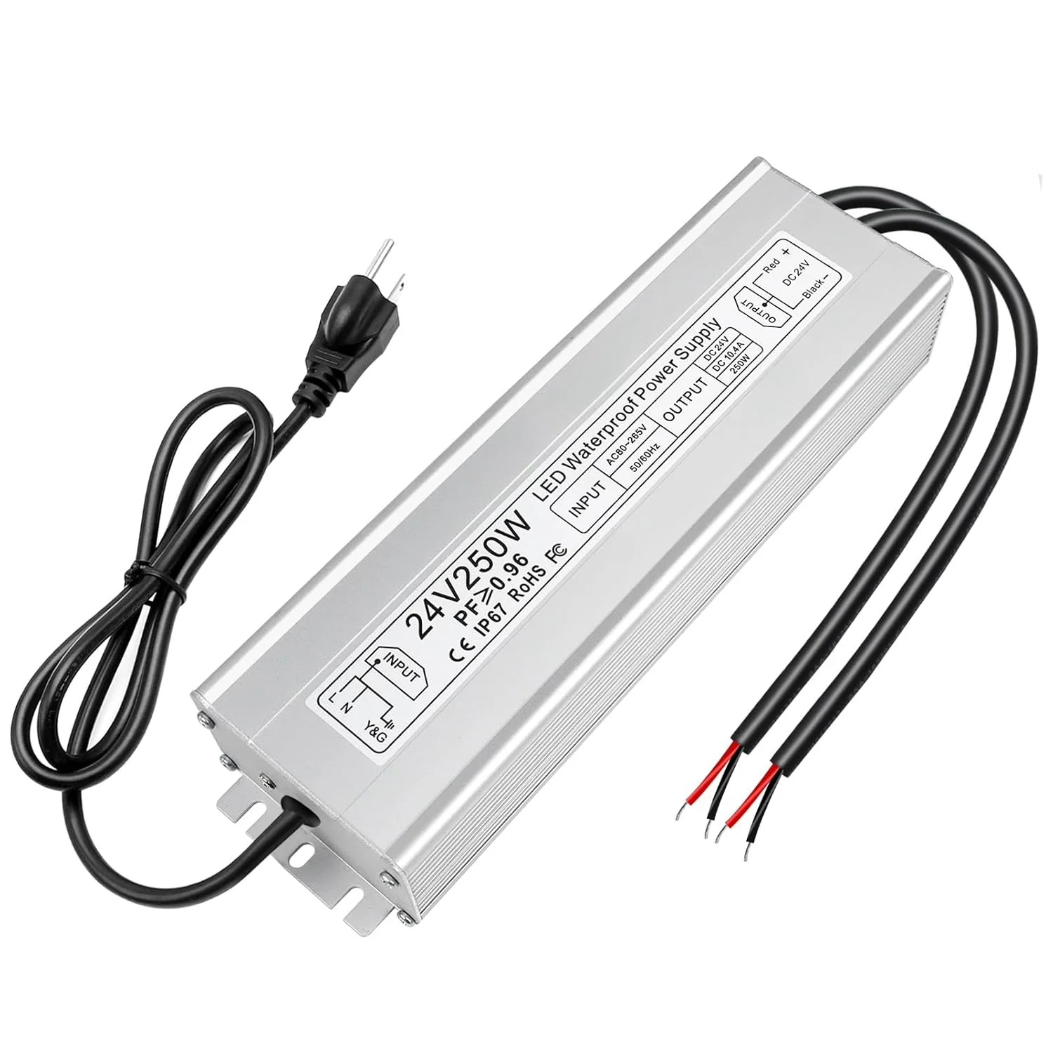 24V Waterproof LED Power Supply 30W–300W, 90–265V Input, Single/Dual Wire Output, Outdoor LED Driver, CE/RoHS/FCC — US/UK/EU Plug & Wire Leads Options - Image 11