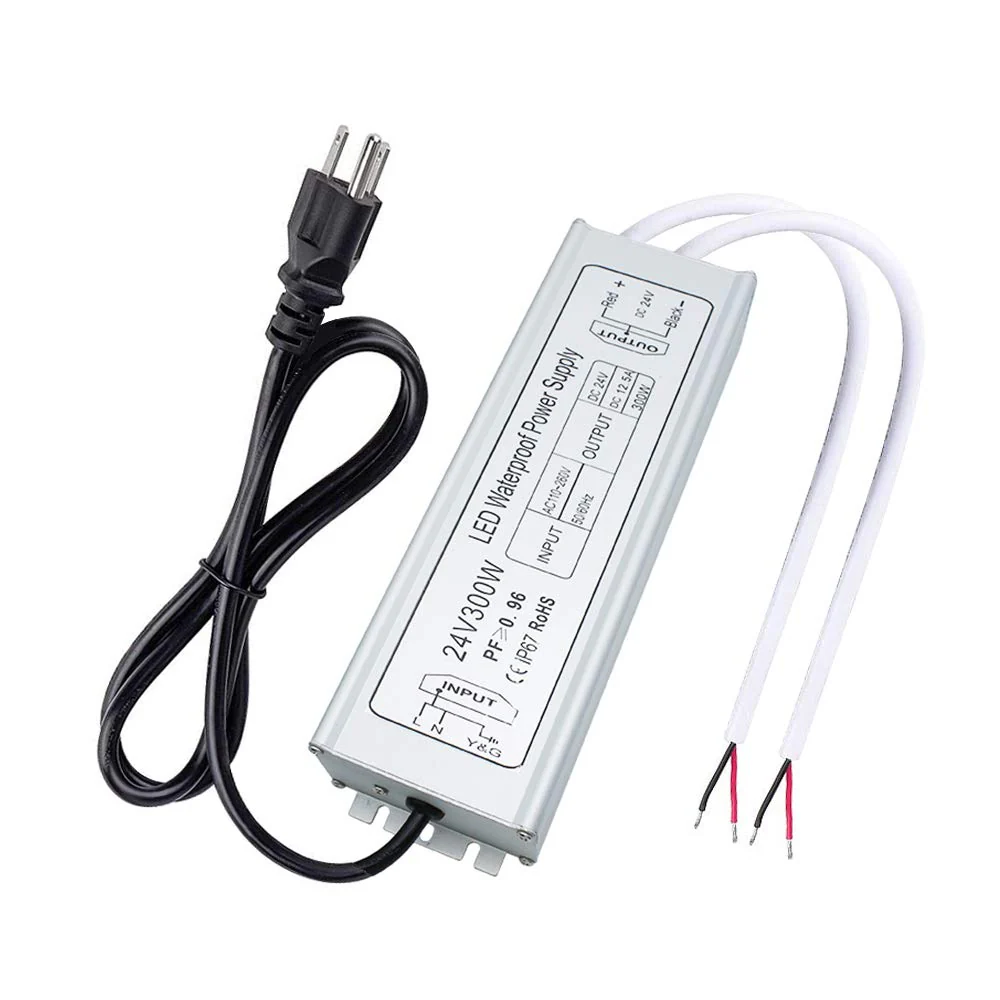 24V Waterproof LED Power Supply 30W–300W, 90–265V Input, Single/Dual Wire Output, Outdoor LED Driver, CE/RoHS/FCC — US/UK/EU Plug & Wire Leads Options - Image 12