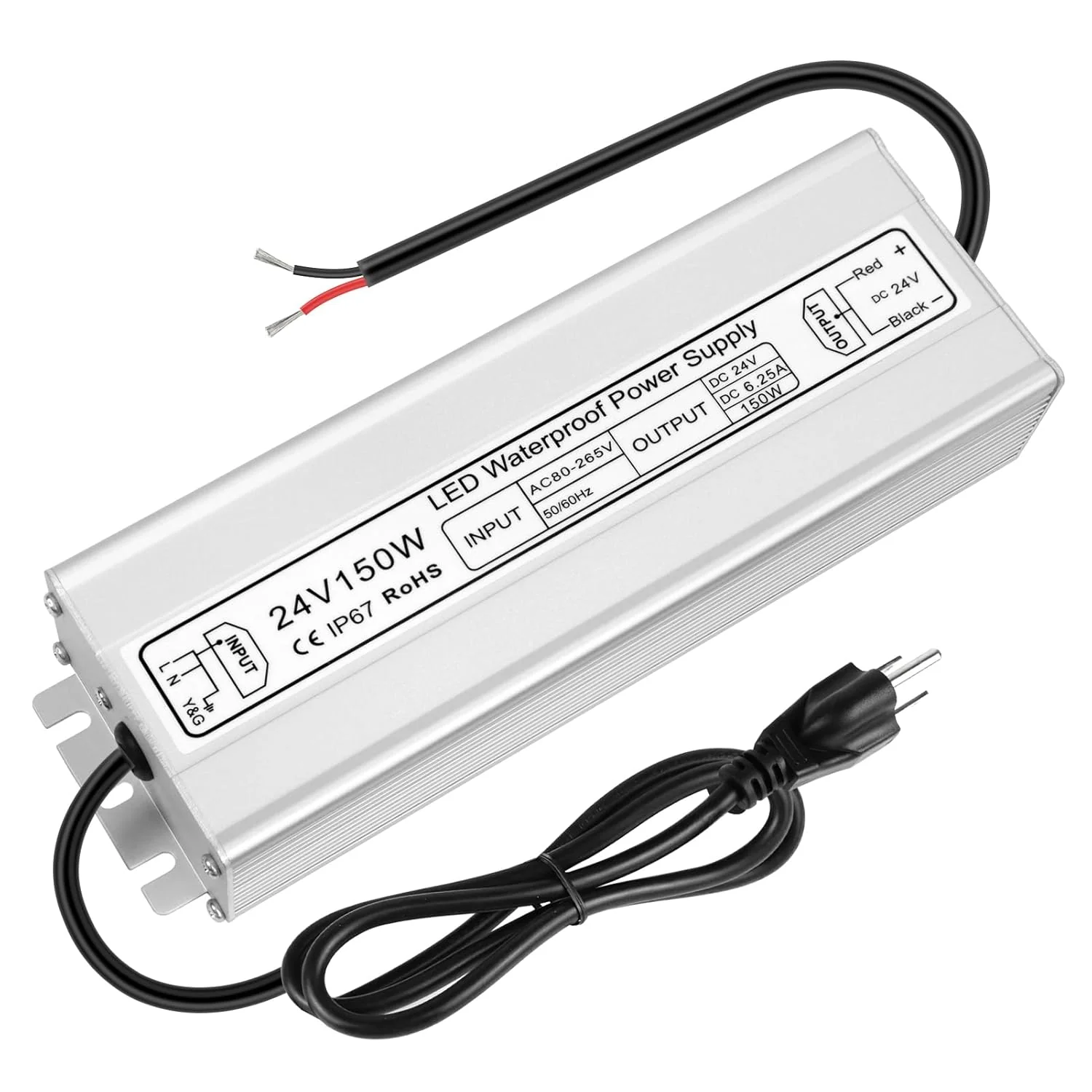 24V Waterproof LED Power Supply 30W–300W, 90–265V Input, Single/Dual Wire Output, Outdoor LED Driver, CE/RoHS/FCC — US/UK/EU Plug & Wire Leads Options - Image 15