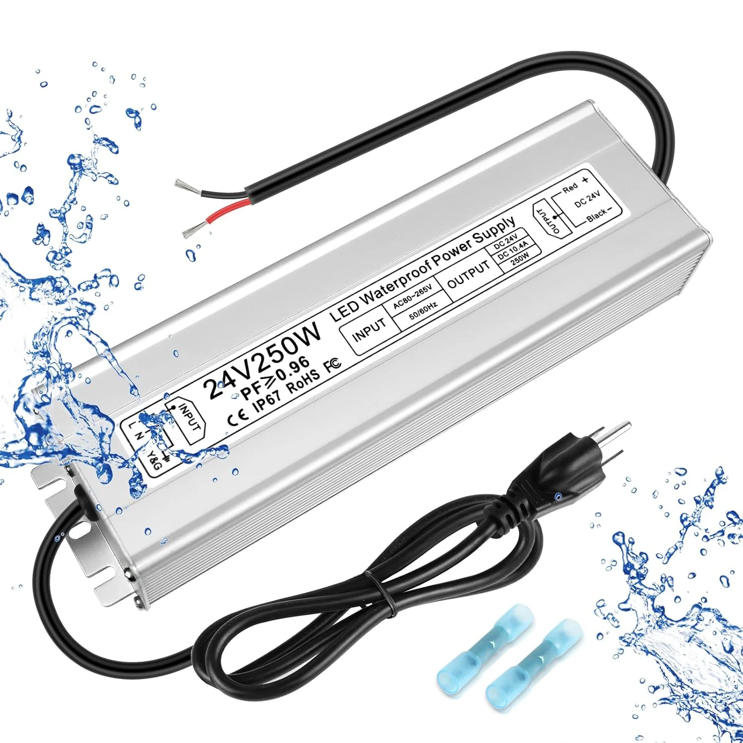 24V Waterproof LED Power Supply 30W–300W, 90–265V Input, Single/Dual Wire Output, Outdoor LED Driver, CE/RoHS/FCC — US/UK/EU Plug & Wire Leads Options - Image 16