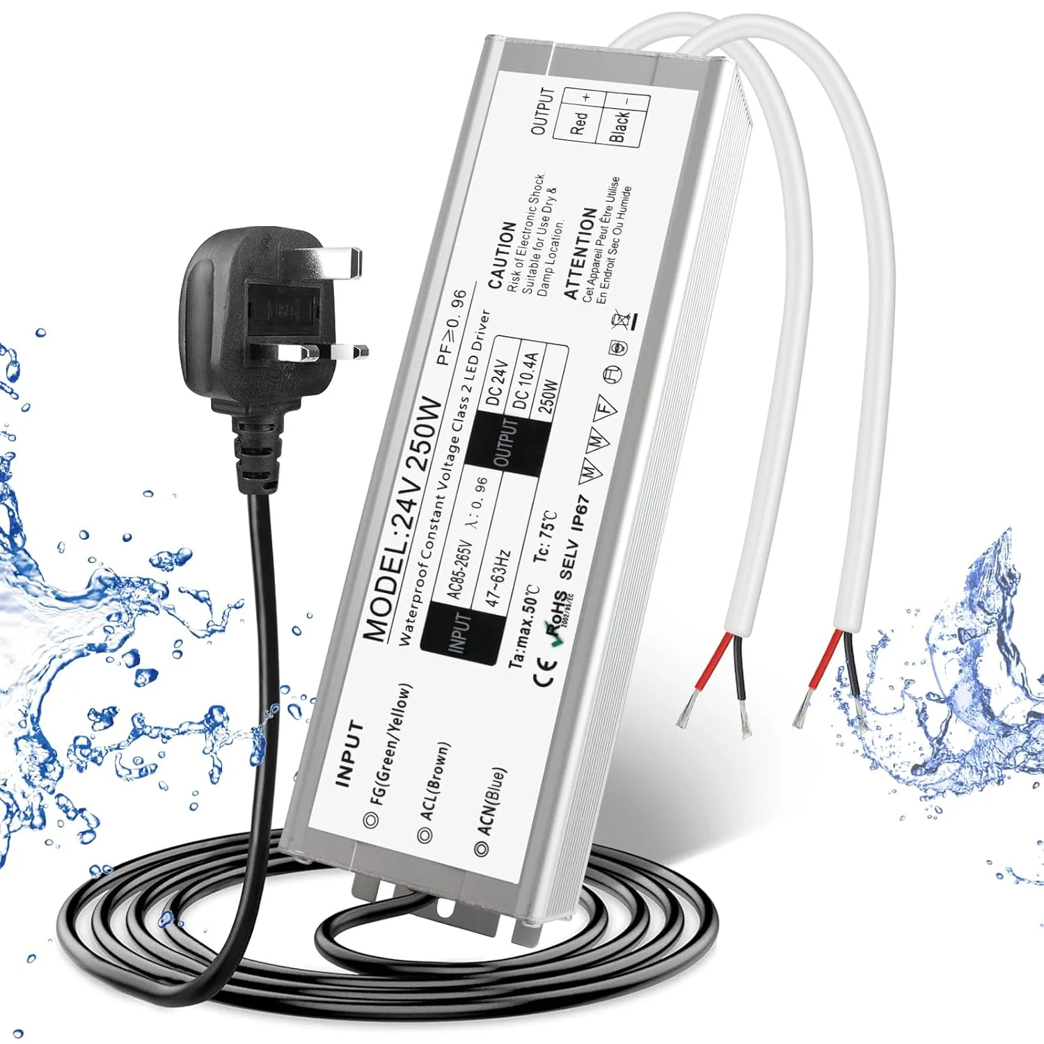 24V Waterproof LED Power Supply 30W–300W, 90–265V Input, Single/Dual Wire Output, Outdoor LED Driver, CE/RoHS/FCC — US/UK/EU Plug & Wire Leads Options - Image 29