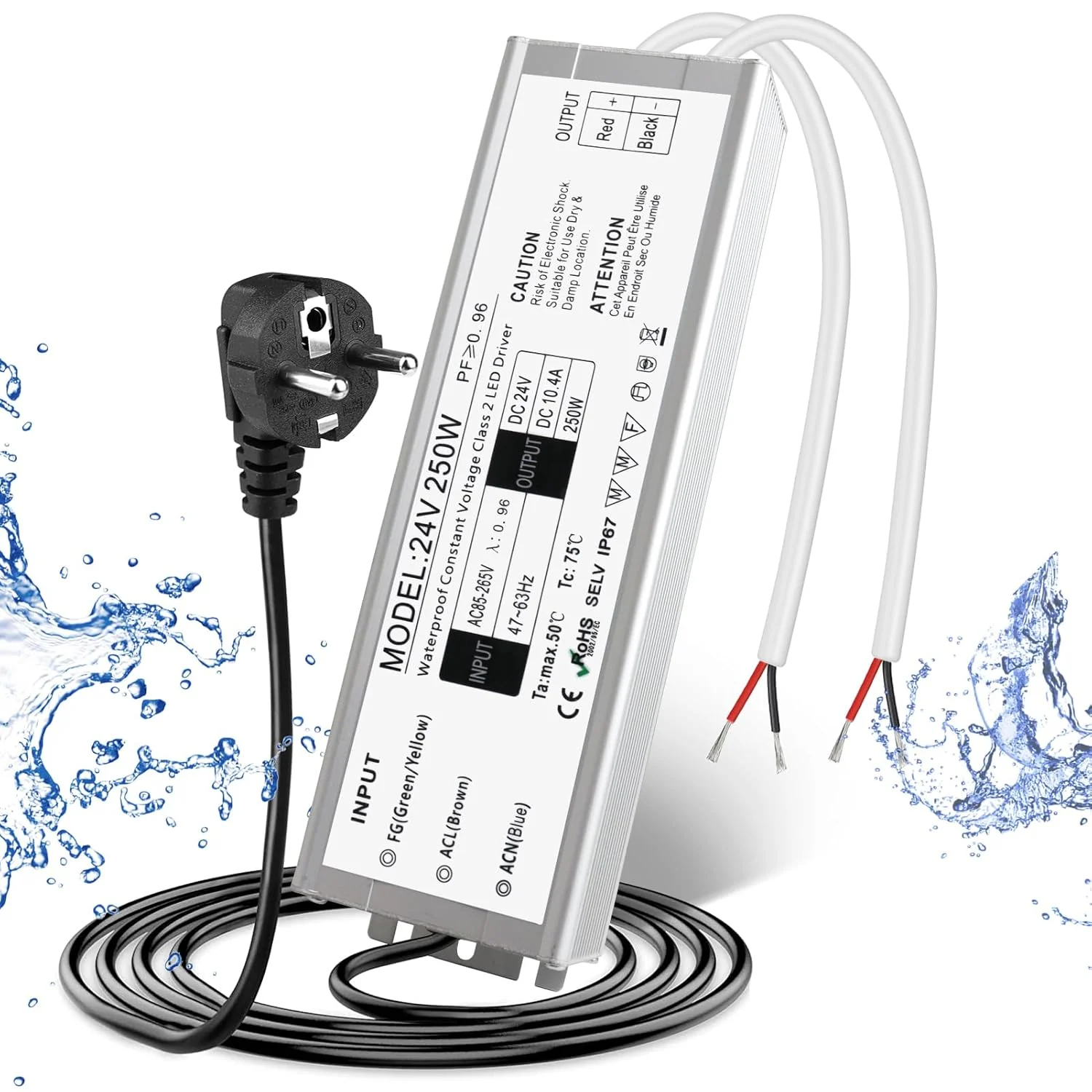 24V Waterproof LED Power Supply 30W–300W, 90–265V Input, Single/Dual Wire Output, Outdoor LED Driver, CE/RoHS/FCC — US/UK/EU Plug & Wire Leads Options - Image 30