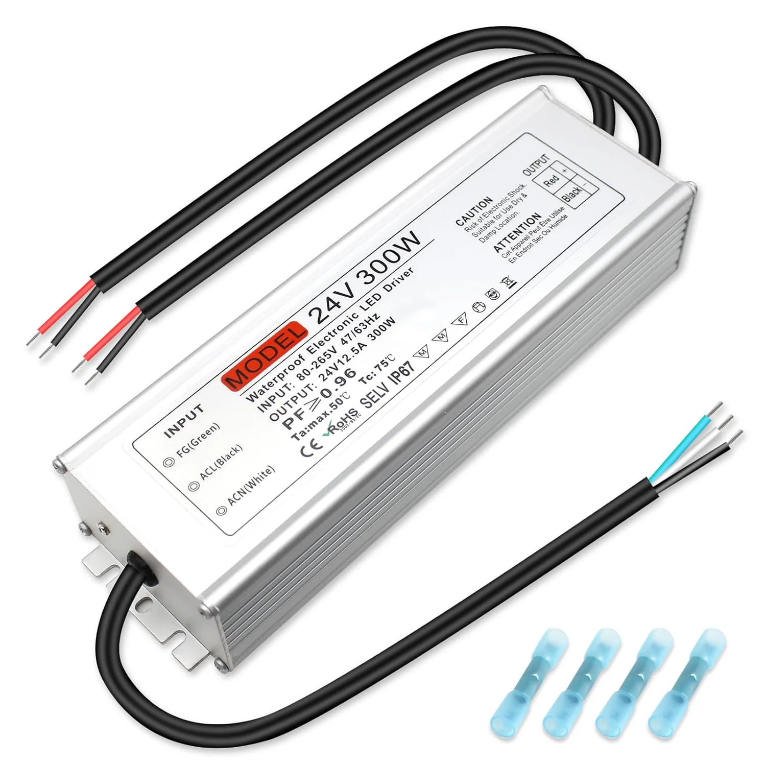 24V Waterproof LED Power Supply 30W–300W, 90–265V Input, Single/Dual Wire Output, Outdoor LED Driver, CE/RoHS/FCC — US/UK/EU Plug & Wire Leads Options - Image 32