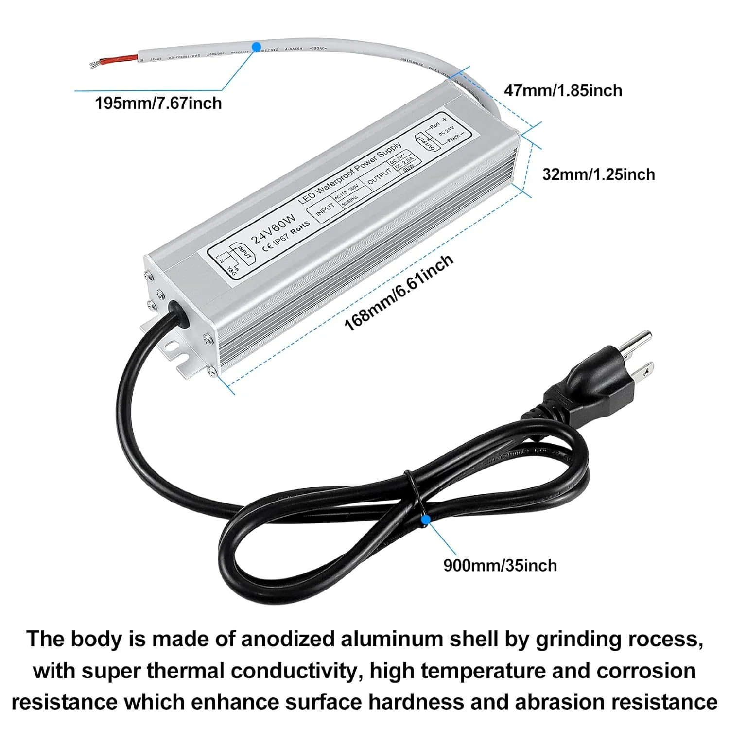 24V Waterproof LED Power Supply 30W–300W, 90–265V Input, Single/Dual Wire Output, Outdoor LED Driver, CE/RoHS/FCC — US/UK/EU Plug & Wire Leads Options - Image 34