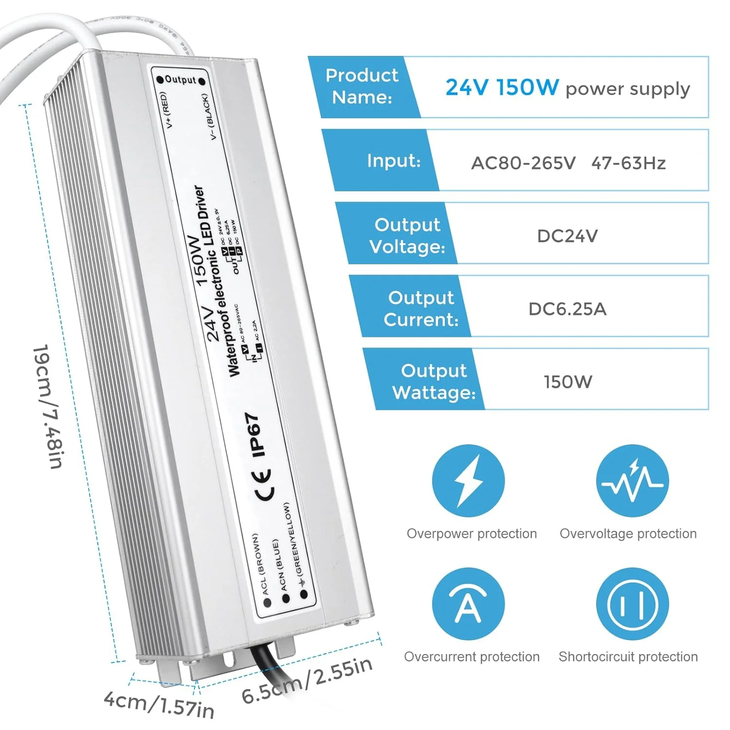 24V Waterproof LED Power Supply 30W–300W, 90–265V Input, Single/Dual Wire Output, Outdoor LED Driver, CE/RoHS/FCC — US/UK/EU Plug & Wire Leads Options - Image 37