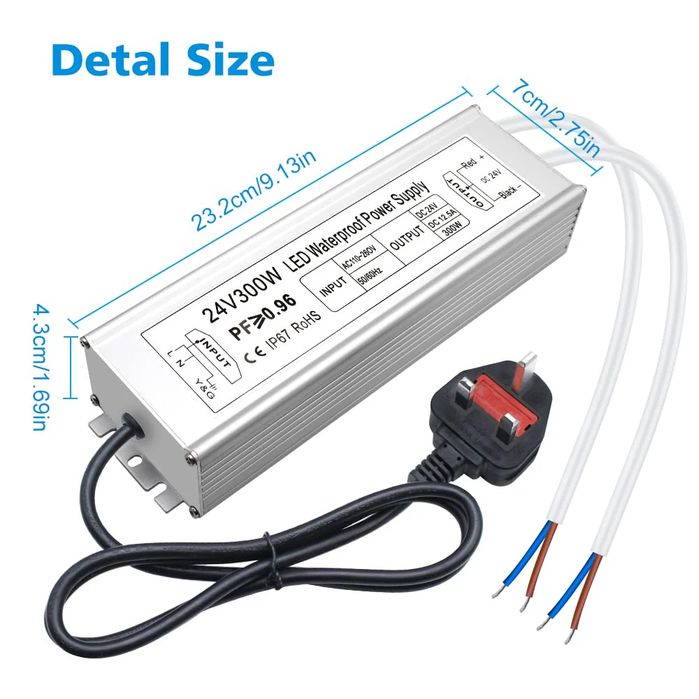 24V Waterproof LED Power Supply 30W–300W, 90–265V Input, Single/Dual Wire Output, Outdoor LED Driver, CE/RoHS/FCC — US/UK/EU Plug & Wire Leads Options - Image 39