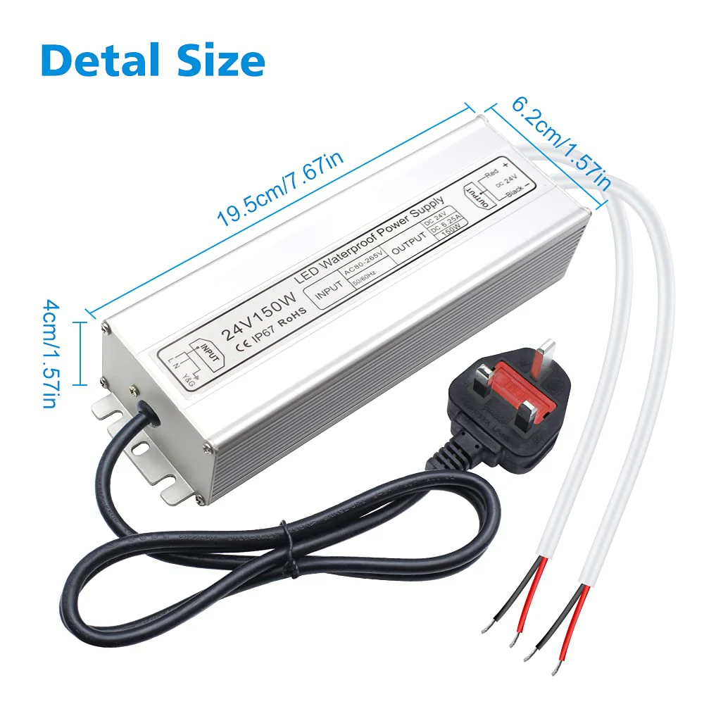 24V Waterproof LED Power Supply 30W–300W, 90–265V Input, Single/Dual Wire Output, Outdoor LED Driver, CE/RoHS/FCC — US/UK/EU Plug & Wire Leads Options - Image 41