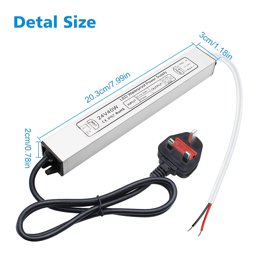 24V Waterproof LED Power Supply 30W–300W, 90–265V Input, Single/Dual Wire Output, Outdoor LED Driver, CE/RoHS/FCC — US/UK/EU Plug & Wire Leads Options - Image 45