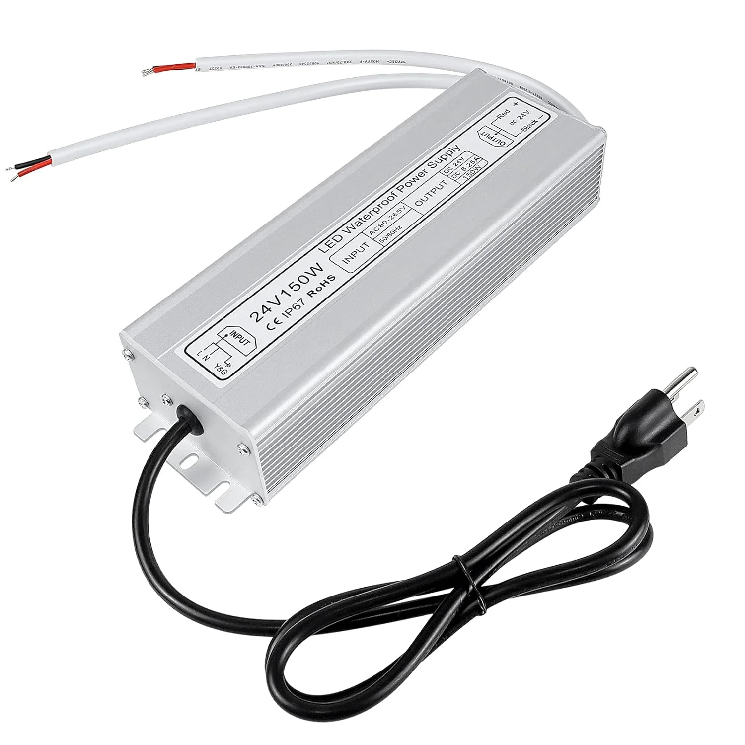 24V Waterproof LED Power Supply 30W–300W, 90–265V Input, Single/Dual Wire Output, Outdoor LED Driver, CE/RoHS/FCC — US/UK/EU Plug & Wire Leads Options - Image 9