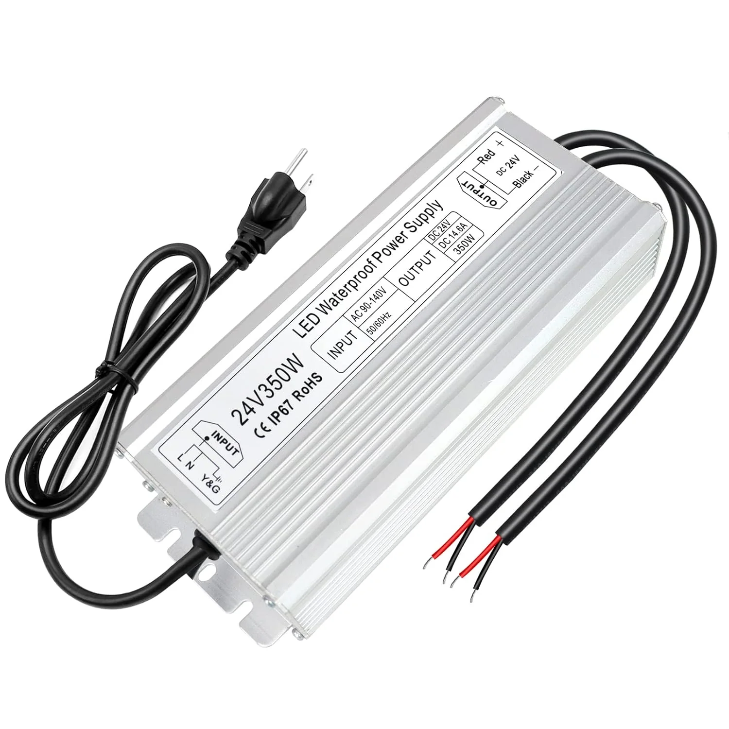 24V Waterproof LED Transformer, 90–140V Input, 200W–500W, Single/Dual Wire Output, CE/RoHS/FCC — US Plug & Wire Leads, Outdoor Lighting Adapter - Image 10