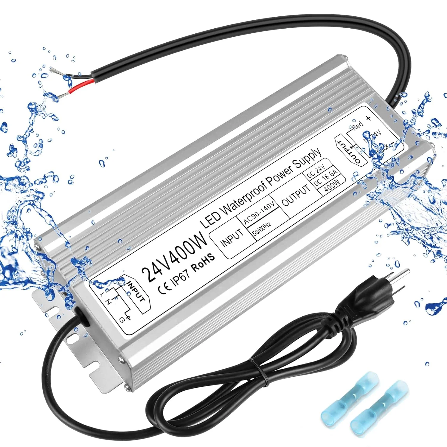 24V Waterproof LED Transformer, 90–140V Input, 200W–500W, Single/Dual Wire Output, CE/RoHS/FCC — US Plug & Wire Leads, Outdoor Lighting Adapter - Image 16
