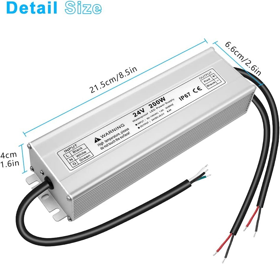 24V Waterproof LED Transformer, 90–140V Input, 200W–500W, Single/Dual Wire Output, CE/RoHS/FCC — US Plug & Wire Leads, Outdoor Lighting Adapter - Image 20