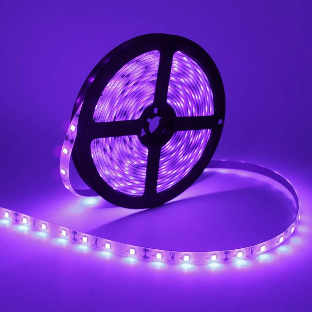 24W / 60W UV Black Light LED Strip – 16.4FT / 5M | SMD2835 | 60 LEDs/m (300 LEDs Total) | 395–405nm | Non-Waterproof / IP65 Waterproof | With Power Supply | For Night Fishing & Black Party - Image 4